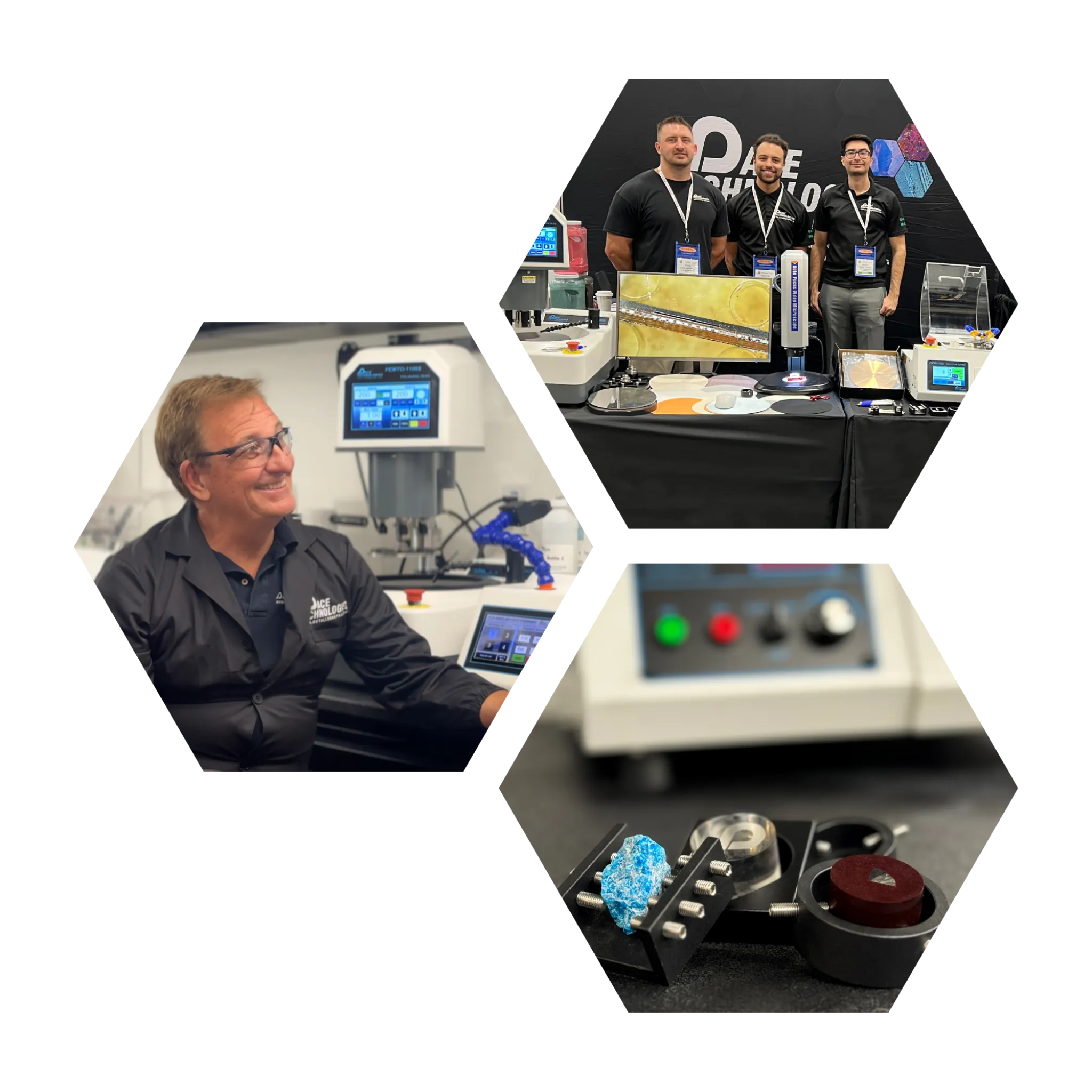 PACE Technologies team and equipment showcasing metallographic sample preparation solutions